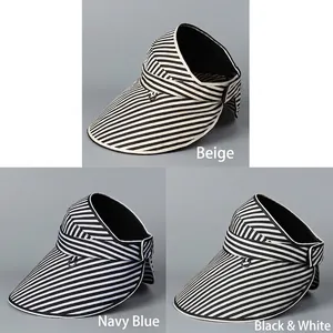 Visière de soleil à large bord pour femmes avec rayures en beige bleu marine et noir