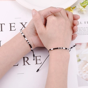 Morse code braided seed bead bracelet with adjustable cord for couples and friends