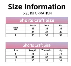 Tableau des tailles détaillé pour shorts de yoga tie-dye taille haute, du S au L