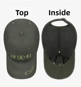 Detailed top and interior view of army green cotton baseball cap with 1941 embroidery