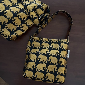 Ensemble de sacs cabas vintage noirs avec imprimés éléphants dorés et bandoulière