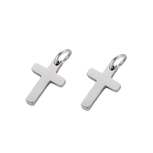 Sleek silver stainless steel cross pendants with connector loops on a white background