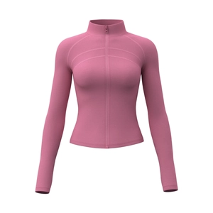 Veste de sport slim rose poudré avec fermeture éclair et col montant pour yoga et course