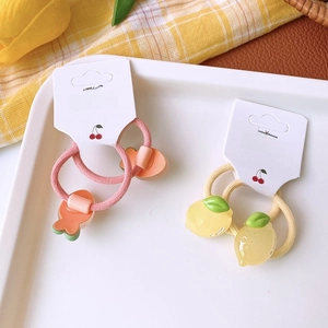 Cute cartoon translucent fruit hair ties for girls with carrot and lemon resin charms