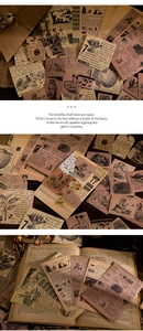 Dettaglio macro di adesivi vintage con funghi e farfalle in un diario d'epoca