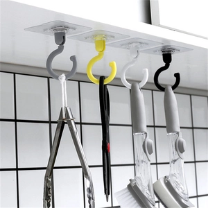 Self-adhesive 360-degree rotating ceiling hooks for kitchen and bathroom storage