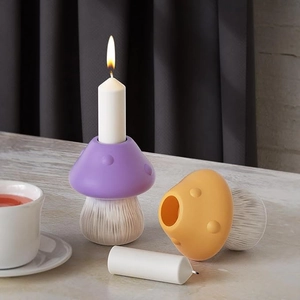 Macro shot of 3D mushroom candlestick silicone mold showing inner texture and base details