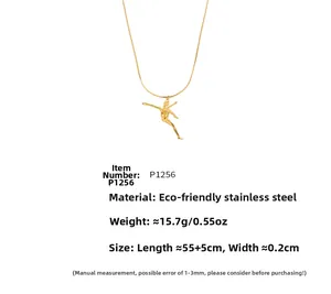 Detailed view of dancer pendant on 55+5cm stainless steel double layer gold chain