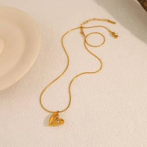 Elegant 18K gold plated heart pendant necklace with crystals on a fine snake chain