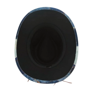 Chapeau de cowboy patchwork arc-en-ciel avec bord en denim bleu et doublure noire