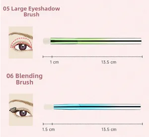 Detail showing eyeshadow and blending brushes with 13.5cm gradient handles and fiber bristles