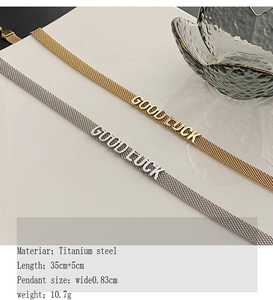 Détail du collier GOOD LUCK en acier titane avec paramètres de taille 35+5cm