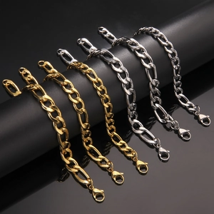 Polished stainless steel Figaro chain bracelets and necklaces in gold and silver finish