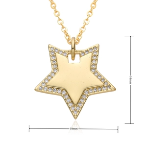 Detail shot of 19mm gold star pendant necklace with micro-set white cubic zirconia stones