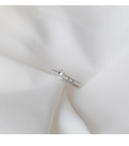 Detailed macro view of a silver double-layered crown ring with sparkling micro-pave stones