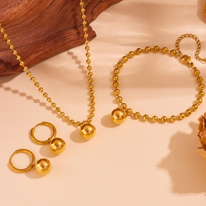 Golden Stainless Steel Ball Bead Chain Sphere Pendant Necklace Bracelet Earrings Elegant Fashion Women Jewelry