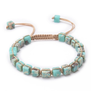 Bohemian Square Imperial Stone Woven Bracelet Handmade Natural Stone Adjustable Yoga Jewelry For Women