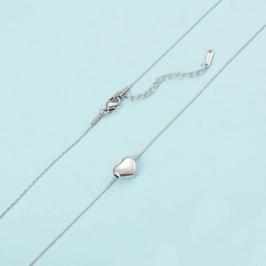 Polished heart pendant necklace in stainless steel with adjustable lobster clasp