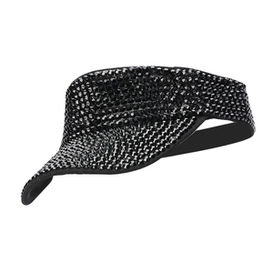 Women's outdoor black sun visor hat with sparkling rhinestones and adjustable elastic strap