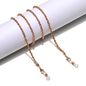 Golden 70cm metal rope chain eyewear strap with adjustable silicone loop ends