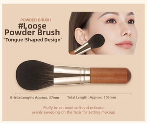 Detailed view of mini powder brush with soft bristles and dimensions of 108mm in length