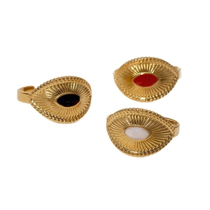 Ensemble de 3 bagues rétro en acier inoxydable plaqué or 18k avec pierre ovale colorée