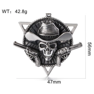 Cowboy skull pendant with revolvers in vintage silver finish, size 56mm x 47mm