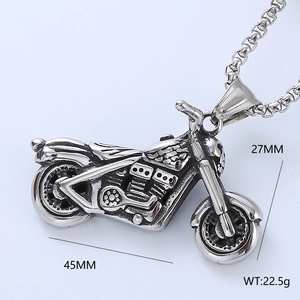Macro detail of motorcycle pendant showing 45mm length and 27mm height dimensions