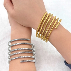 Minimalist stainless steel spiral multi-layer bracelet in gold and silver finish