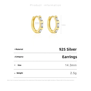 Detailed size specifications of S925 sterling silver hoop earrings with cubic zirconia