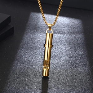 Polished gold whistle necklace pendant made of durable stainless steel for men and women