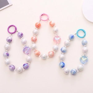 Heart Pendant Beaded Phone Charm Acrylic Pearly Beads Mobile Strap Handbag Decor Gift Women Sweet Style