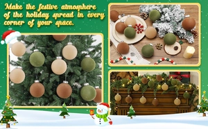 Velvet Christmas balls in earthy tones displayed on tree and tabletop decor