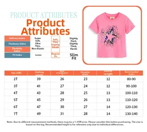 Tableau des tailles détaillé pour t-shirt fille rose avec étoile en paillettes