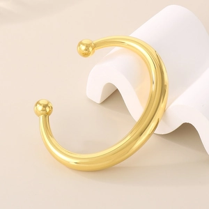Bracelet jonc ouvert en C creux plaqué or 18 carats en acier inoxydable avec embouts sphériques