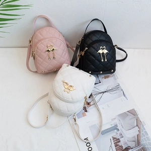 Women Mini Backpack Quilted PU Leather Small Shoulder Bag Gold Swan Charm Fashion Casual Travel Pouch