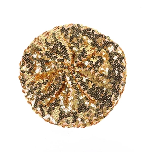 Fashionable gold sequin beret hat for women with shiny metallic glitter finish