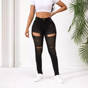 Jean Skinny Déchiré Femme Taille Haute Denim Extensible Pantalon Slim Fit Streetwear Décontracté Mode Style Sexy