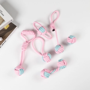 Hundespielzeug Set aus Baumwollseil in Pink und Blau für kräftiges Kauen und Zahnpflege