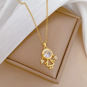 Elegant gold titanium necklace featuring a braided girl pendant with sparkling crystals