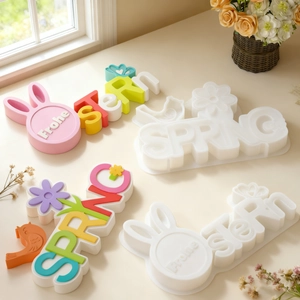Easter rabbit and Spring theme silicone resin molds with birds and flower details