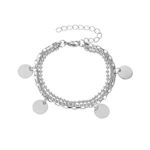 Triple-layered titanium steel bracelet featuring geometric round charms and silver finish