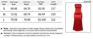 Detailed size chart for bodycon tube dress showing S, M, L measurements and fit details
