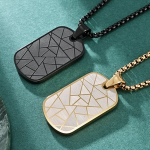 Minimalist geometric crack texture pendant necklace in black and silver finishes