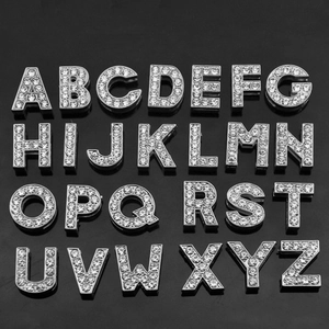 Sparkling Alphabet Letter Charm Beads Silver Color Alloy Rhinestone Inlaid DIY Jewelry Making Initial Pendant