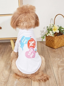 Close-up of mesh pet t-shirt featuring Hug Me Kiss Me Love Me heart print pattern