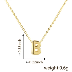 Gold letter B initial necklace pendant with dimensions 0.33 x 0.22 inch and 0.6g weight