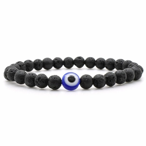 Turkish Evil Eye Beaded Bracelet Lava Stone White Turquoise Glass Bead Elastic Jewelry For Men Women