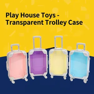 Mini Suitcase Storage Box Transparent Plastic Trolley Case With Rolling Wheels For Eyelash Jewelry Toy Accessory Portable