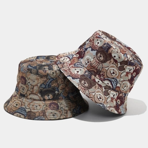 Chapeau Bob Jacquard Ours En Peluche Rétro Protection Solaire Réversible Vintage Streetwear Décontracté Femmes